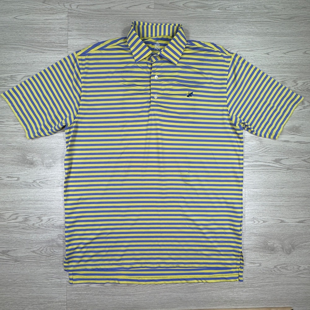 Turtleson Mens Polo Shirt Tour‎ Performance Striped Blue Yellow Large Stretch